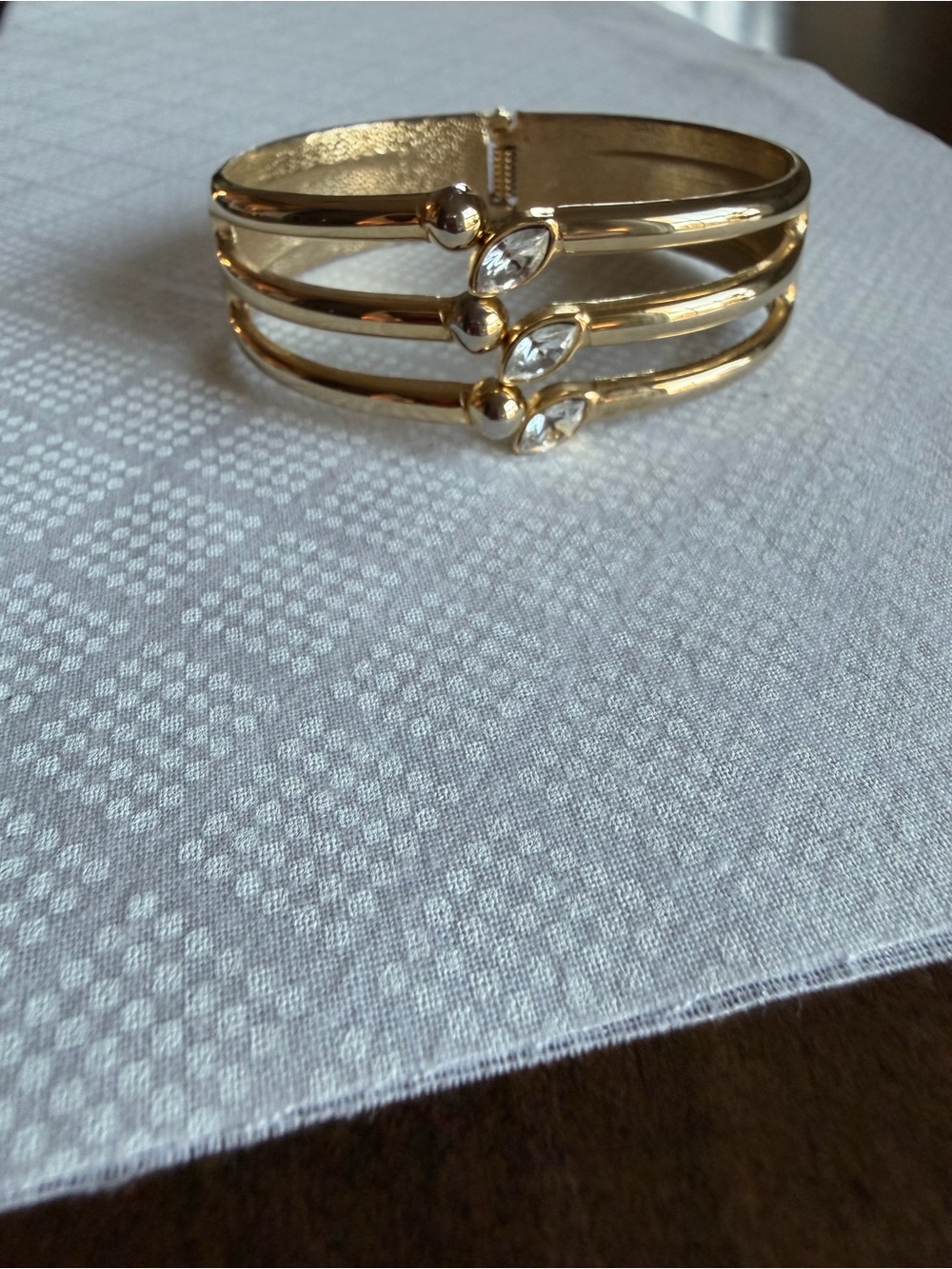Gold-Tone Triple Band Bracelet with Crystal Accents - Women Accessories